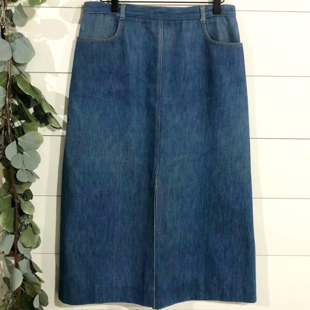 Vintage 90s Womens Denim Jean Skirt Midi A-Line